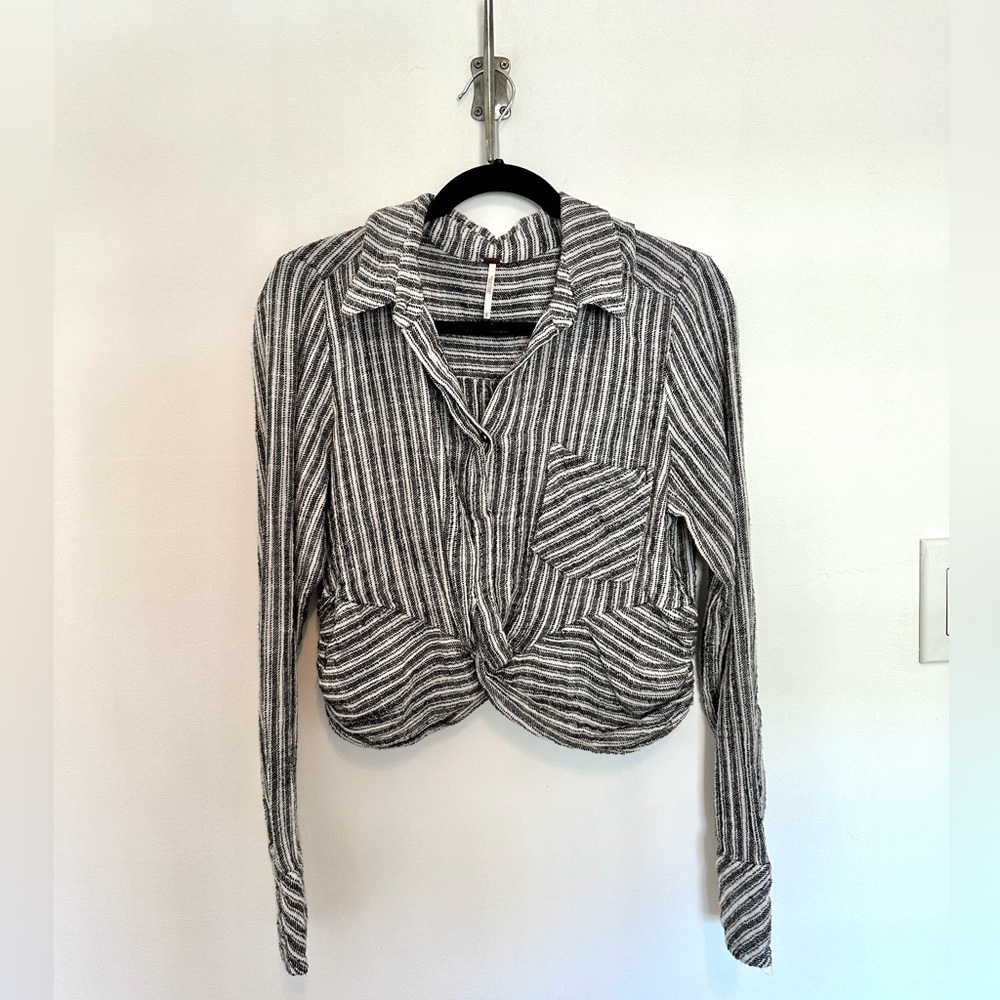 Free people striped button down crop top